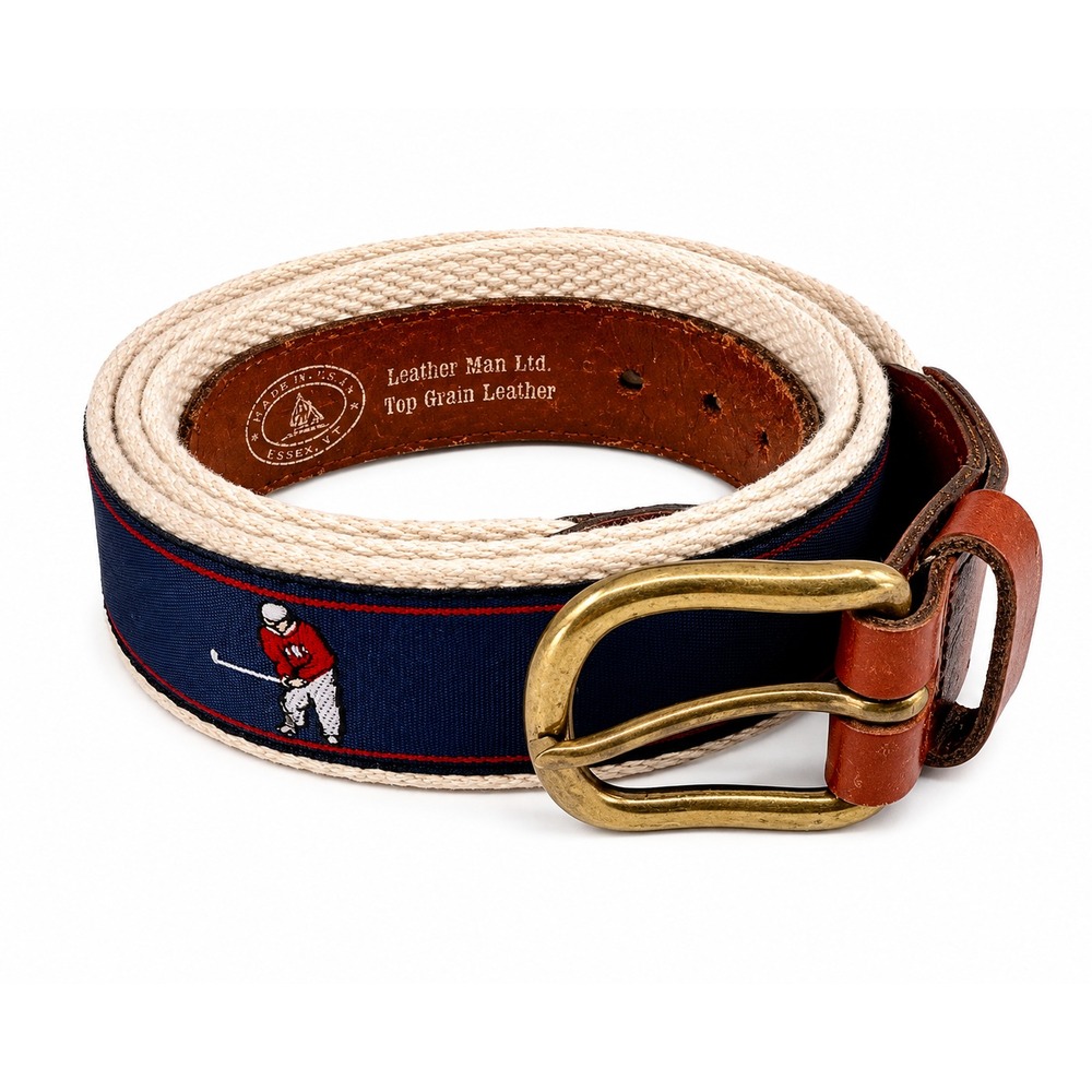 Leather Man Limited Men's Handmade Blue Canvas Golfer Leather Belt Size 38